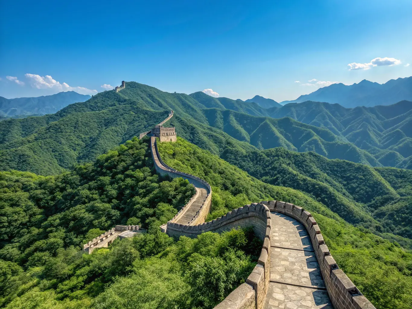 A stunning photograph of the Great Wall of China winding through the mountains, showcasing its historical significance and breathtaking scenery.